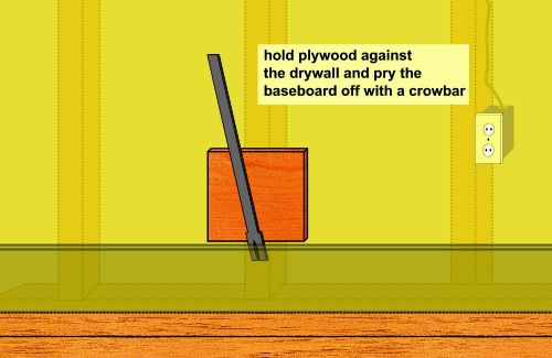 removing baseboard with a crowbar