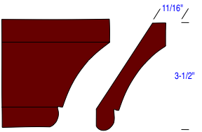 drawing of one-piece bead and cove crown molding profile