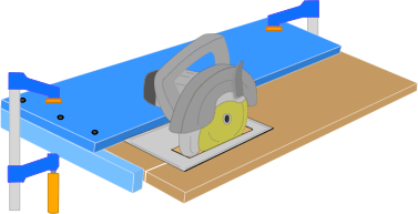illustration demonstrating how to use a circular saw crosscut jig