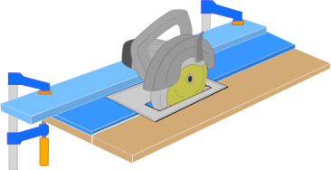 illustration demonstrating how to use a circular saw rip jig