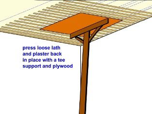 supporting loose ceiling plaster with a homemade tee