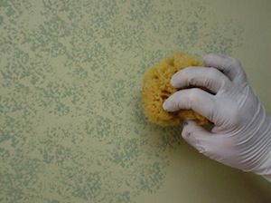 sponge painting a wall, dabbing