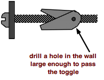 drill a hole large enough for the toggle