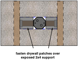 drawing demonstrating how to repair ceiling board over a new fan support