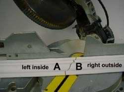 photo demonstration of cutting the left-inside and right-outside compound miter photo demonstration of cutting the left-inside and right-outside compound miter