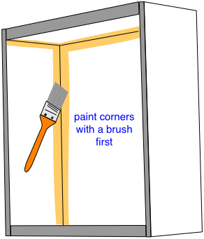 demonstration of painting a cabinet interior with a brush demonstration of painting a cabinet interior with a brush