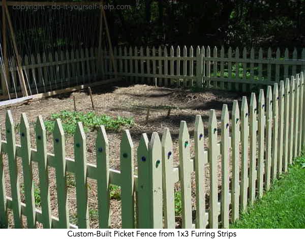 photo custom picket fence built with 1x3 furring strips
