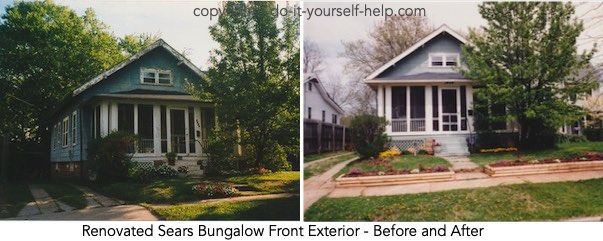 photo front exterior renovated sears bungalow, before and after