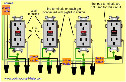 Wiring Diagrams for Multiple Receptacle Outlets - Do-it-yourself-help.com