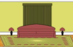 drawing of an interior room with green walls and a maroon couch drawing of an interior room with green walls and a maroon couch