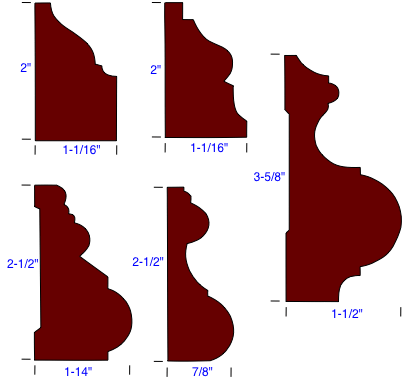 drawing of large Victorian style base cap molding profiles