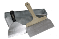 photo of drywall joint knives and a mud pan photo of drywall joint knives and a mud pan
