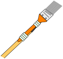 drawing demonstrating how to tape a paint brush to an extension pole