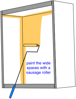 demonstration of painting a cabinet interior with a roller demonstration of painting a cabinet interior with a roller