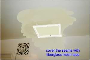 photo fiberglass tape around a new drywall patch photo fiberglass tape around a new drywall patch