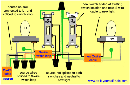 2 way switch electrical lighting wiring diagram how to control one lamp fro...